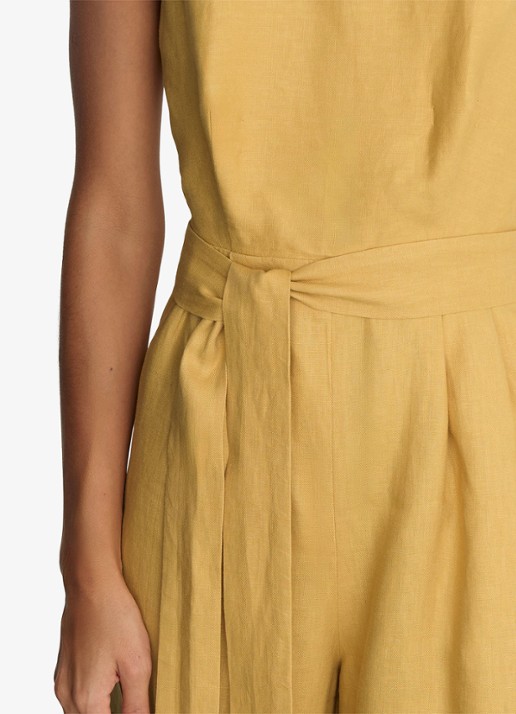 Reiss Della wide fit jumpsuit van linnen met strikceintuur - detail 4 geel