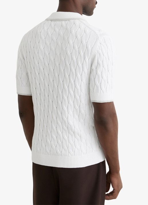 Reiss DENBY Cotton Cable-Knit Polo Shirt - achterkant 3 wit