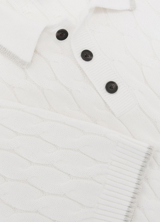 Reiss DENBY Cotton Cable-Knit Polo Shirt - detail 6 wit