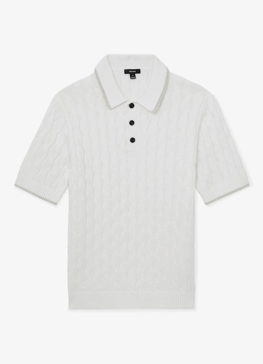 Reiss DENBY Cotton Cable-Knit Polo Shirt - voorkant wit
