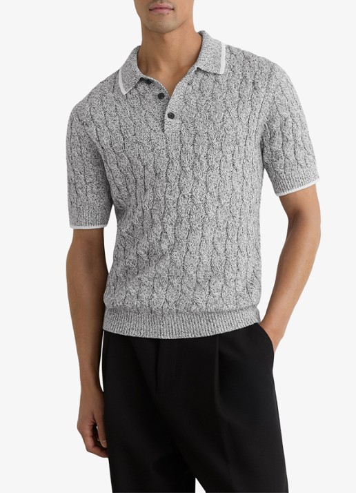 Reiss DENBY Cotton Cable-Knit Polo Shirt