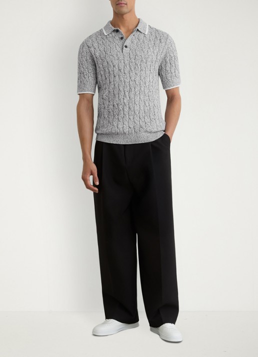 Reiss DENBY Cotton Cable-Knit Polo Shirt - voorkant 2 grijs