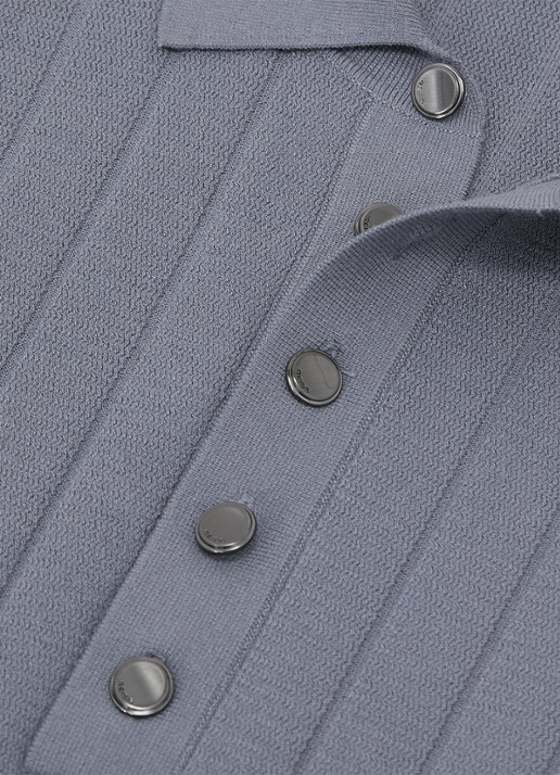 Reiss Dillighan fijngebreide trui met polokraag  - detail 3 steel blue / blauw