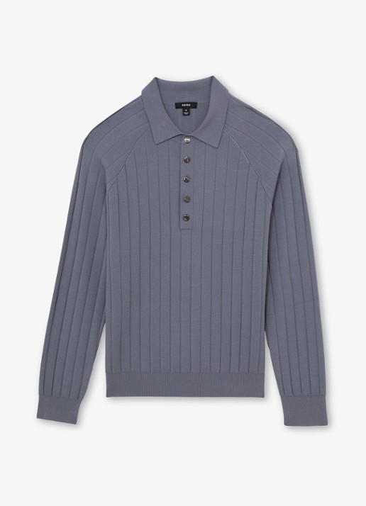 Reiss Dillighan fijngebreide trui met polokraag  - voorkant 5 steel blue / blauw