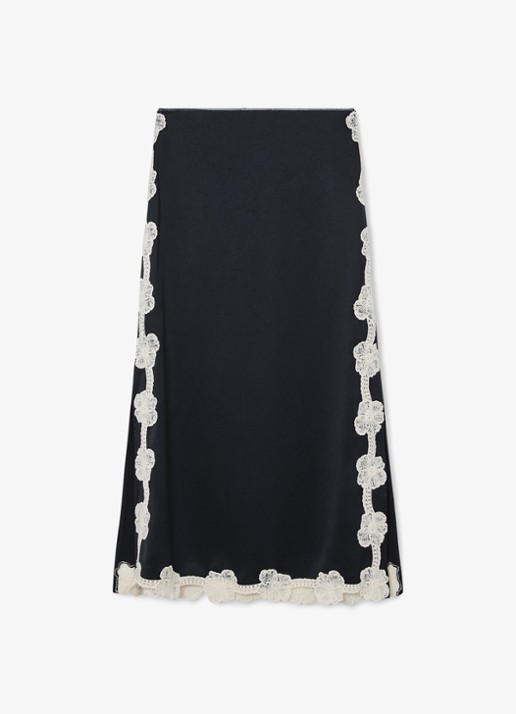 Reiss Doa midi rok van satijn met details van kant - voorkant 2 donkerblauw