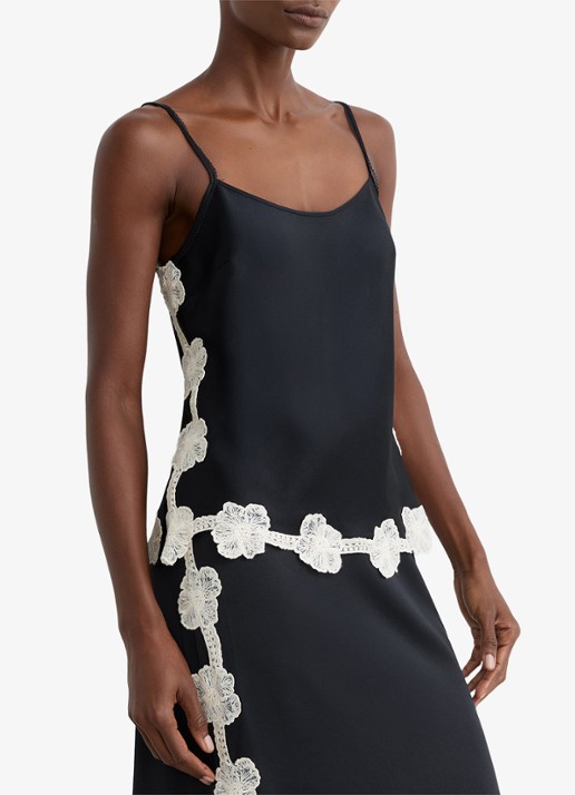 Reiss Doa top van satijn met bloemborduring - detail 4 donkerblauw