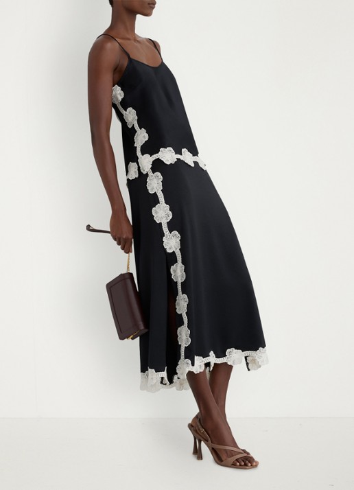 Reiss Doa top van satijn met bloemborduring - detail 6 donkerblauw