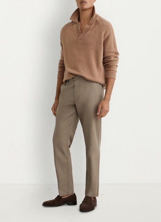 Reiss Dobby straight fit chino van katoen  - voorkant 3 lichtbruin