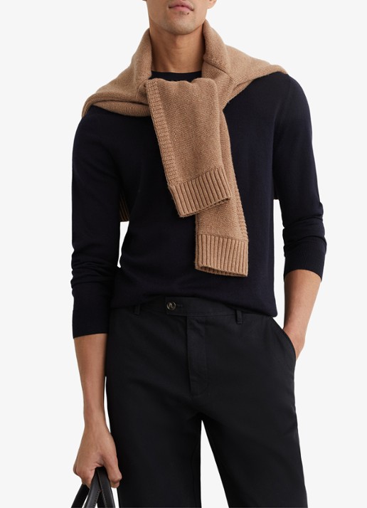 Reiss Dobby straight fit chino van katoen  - detail 6 navy / blauw