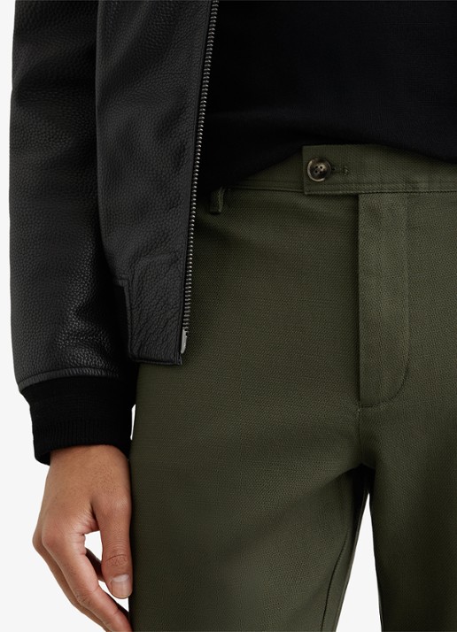 Reiss Dobby straight fit chino van katoen  - detail 5 bronsgroen