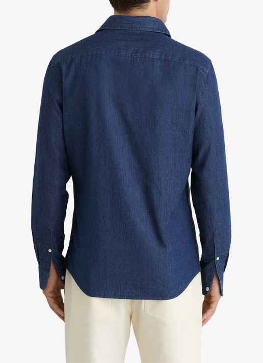 Reiss Don slim fit overhemd van chambray - achterkant 5 dark blue wash / blauw