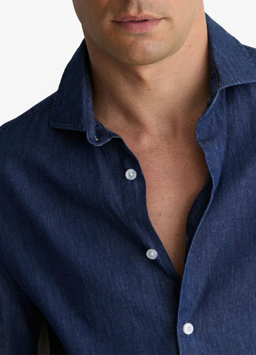 Reiss Don slim fit overhemd van chambray - detail 3 dark blue wash / blauw
