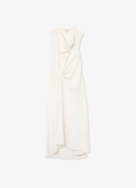 Reiss Dorota midi jurk met watervalhals - voorkant 5 wit