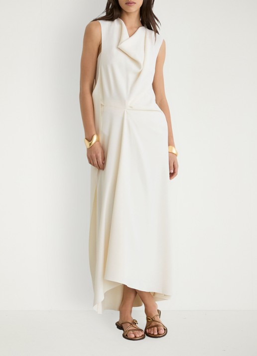 Reiss Dorota midi jurk met watervalhals - voorkant 6 wit