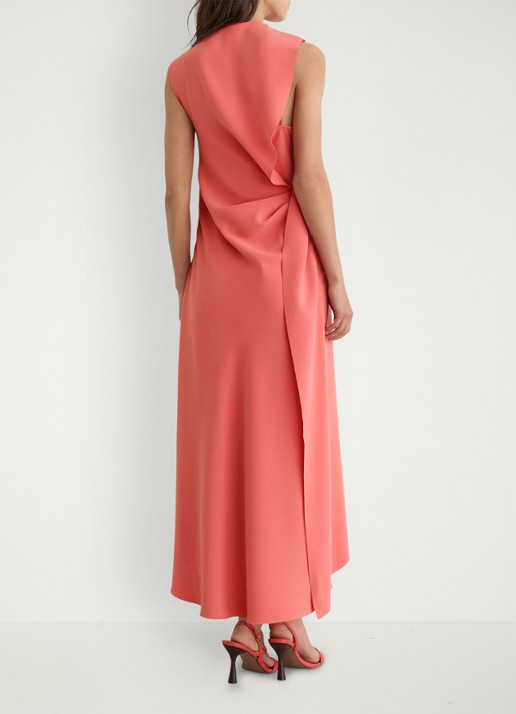 Reiss Dorota midi jurk met watervalhals - achterkant 7 coral pink / roze