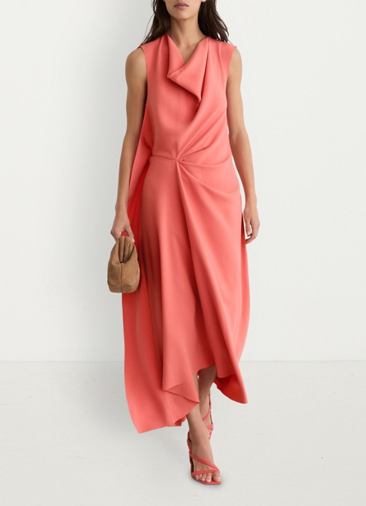 Reiss Dorota midi jurk met watervalhals - detail 3 coral pink / roze