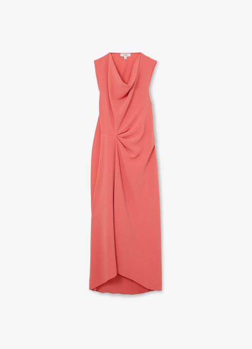 Reiss Dorota midi jurk met watervalhals - voorkant 5 coral pink / roze