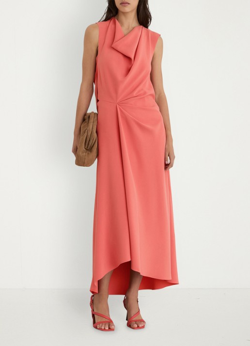Reiss Dorota midi jurk met watervalhals - voorkant 6 coral pink / roze