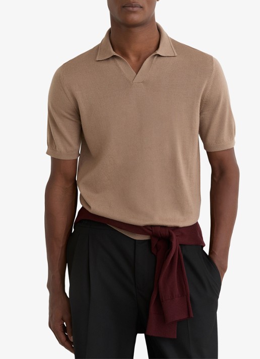 Reiss Duchie regular fit polo van merino wol - detail 4 camel