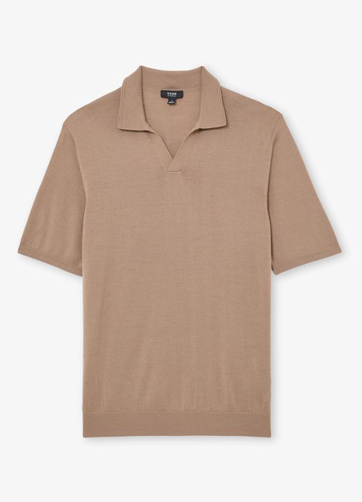 Reiss Duchie regular fit polo van merino wol - voorkant 2 camel