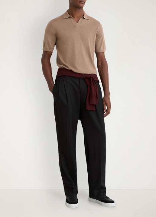 Reiss Duchie regular fit polo van merino wol - voorkant 3 camel
