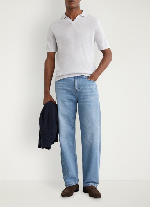 Reiss Duchie regular fit polo van merino wol - voorkant 6 lichtblauw