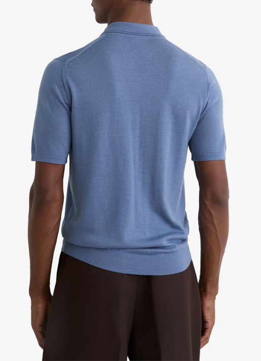 Reiss Duchie regular fit polo van merino wol - achterkant 3 lichtblauw
