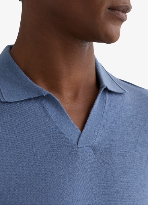Reiss Duchie regular fit polo van merino wol - detail 5 lichtblauw
