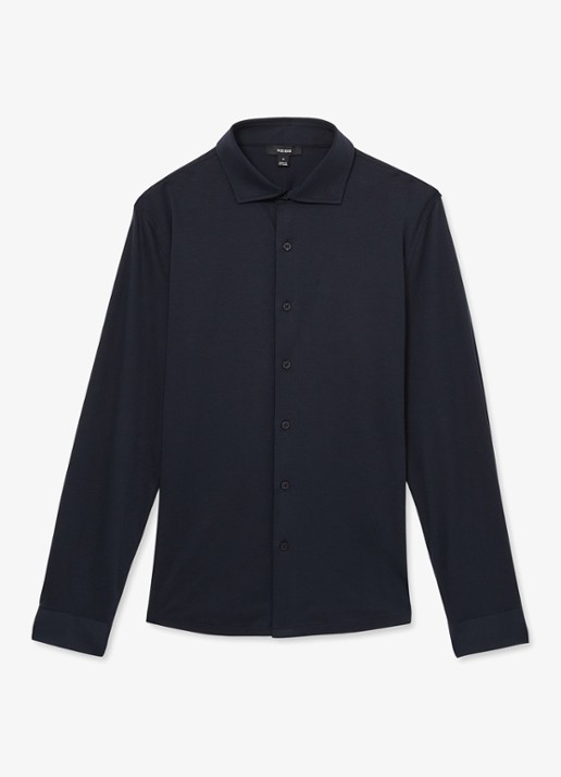 Reiss Duke slim fit overhemd van jersey - voorkant donkerblauw