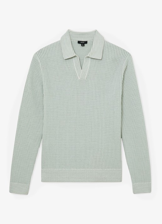 Reiss Dunbar gebreide polo met ribstructuur - voorkant 2 lindegroen