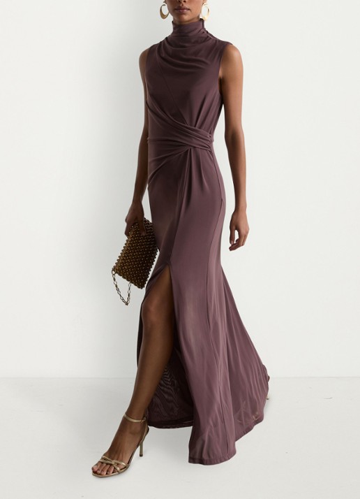 Reiss Dylan midi jurk met split - detail 5 bruin