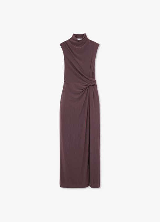 Reiss Dylan midi jurk met split - voorkant 2 bruin