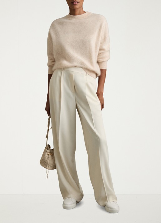 Reiss Eden high waist wide fit pantalon met steekzakken - voorkant 2 creme