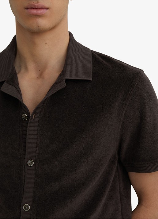 Reiss Eden overhemd van badstof - detail 4 chocoladebruin