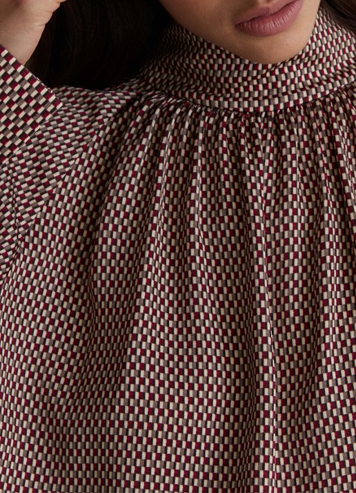 Reiss Eden top met stippenprint en sjaalkraag  - detail 5 bruin