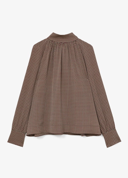 Reiss Eden top met stippenprint en sjaalkraag  - voorkant bruin