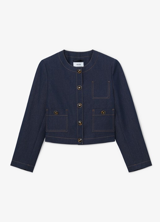 Reiss Edie cropped jack met opgestikte zakken - voorkant 5 donkerblauw