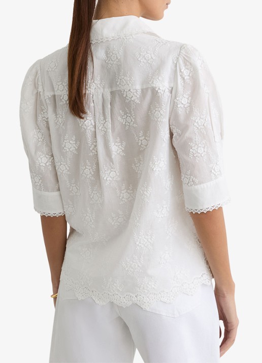 Reiss Edwina blouse met bloemborduring - achterkant 6 wit
