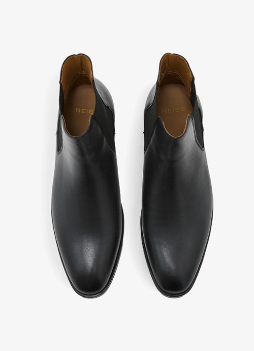 Reiss Elba chelsea boot van leer - detail 4 black / zwart