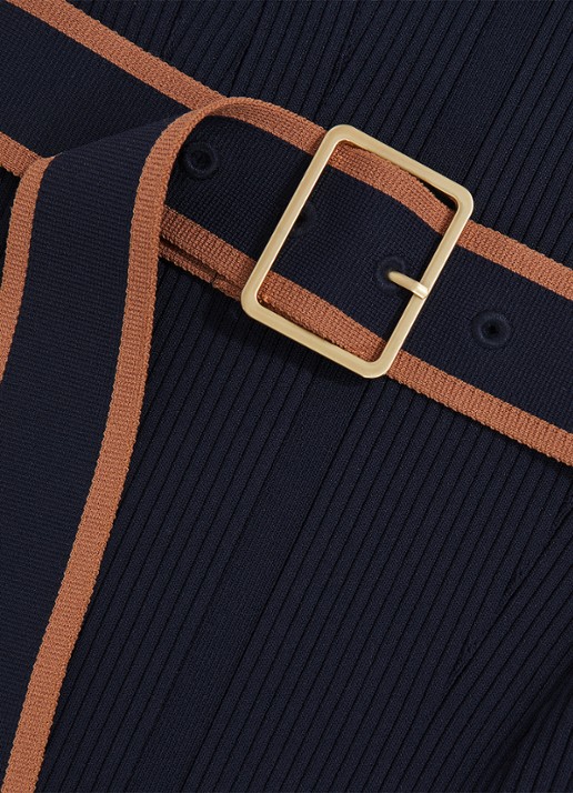 Reiss Ella ribgebreide midi jurk met ceintuur - detail 4 donkerblauw