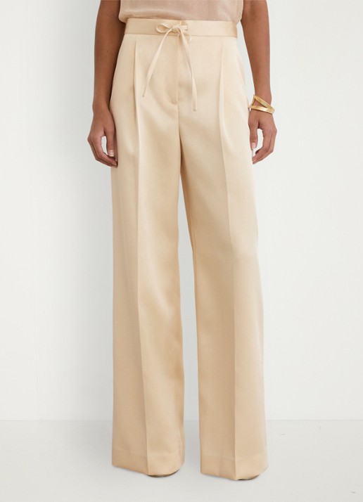 Reiss Ellen mid waist wide leg broek van satijn met persplooi