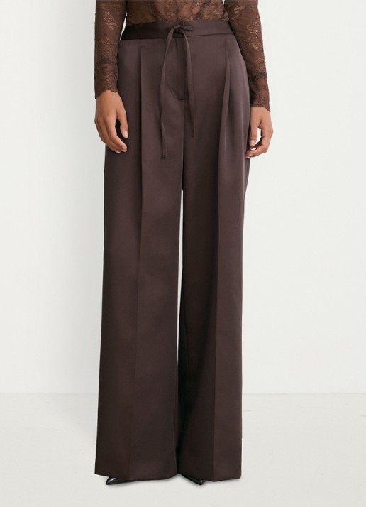 Reiss Ellen mid waist wide leg broek van satijn met persplooi