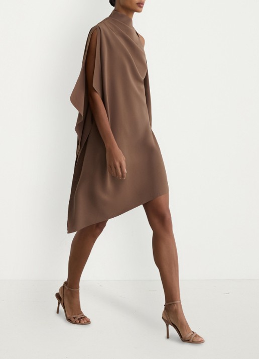 Reiss Ellery one-shoulder mini jurk van crêpe  - detail 6 bruin