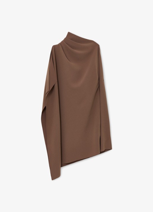 Reiss Ellery one-shoulder mini jurk van crêpe  - voorkant bruin
