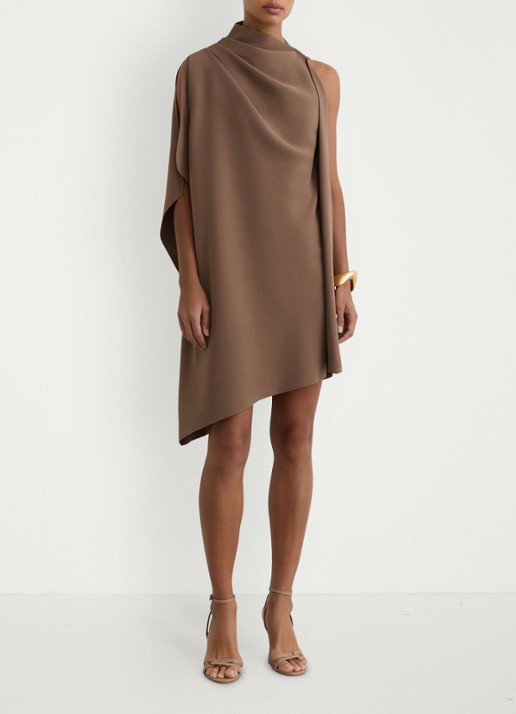 Reiss Ellery one-shoulder mini jurk van crêpe  - voorkant 2 bruin