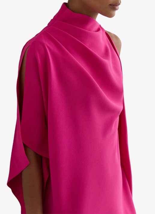 Reiss Ellery one-shoulder mini jurk van crêpe  - detail 2 donkerroze