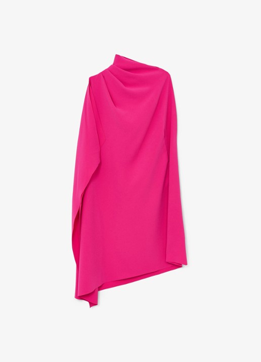 Reiss Ellery one-shoulder mini jurk van crêpe  - voorkant 4 donkerroze