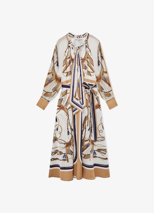 Reiss Ellie midi tuniekjurk met sjaalkraag - voorkant 2 lichtbruin