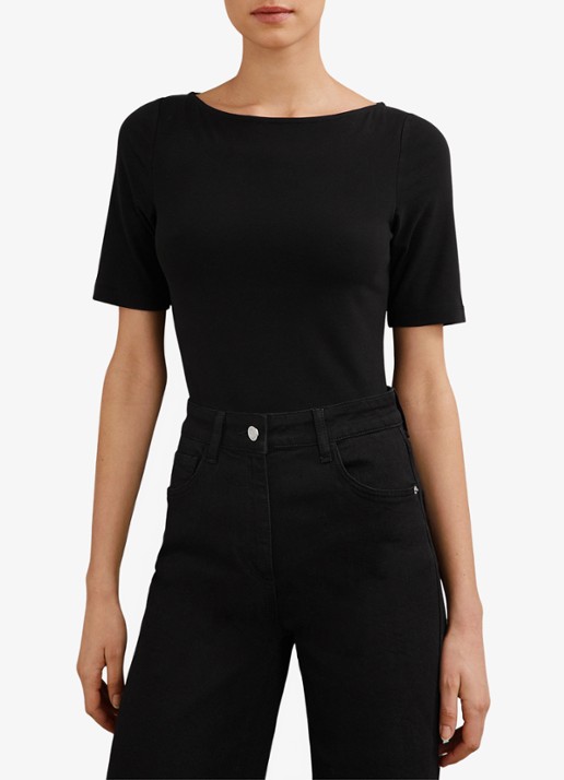 Reiss Ellie T-shirt met boothals - detail black / zwart