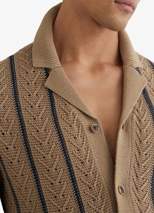 Reiss Ellingham grofgebreide trui in katoenblend - detail 5 camel